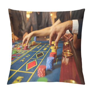 Personality  A Group Of People Gamblers Playing Gambling Poker Roulette In A Casino Pillow Covers