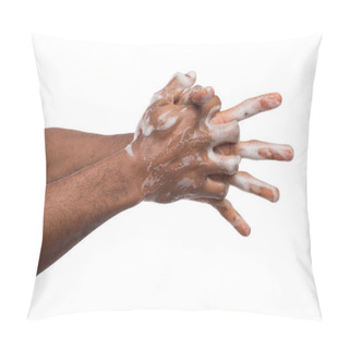Personality  Black Man Washing Hands Isolated On White Background Pillow Covers