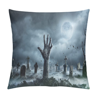 Personality  Zombie Hand Rising Out Of A Graveyard In Spooky Night Pillow Covers