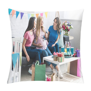 Personality  Multicultural Friends And Pregnant Woman Having Fun At Baby-party Pillow Covers