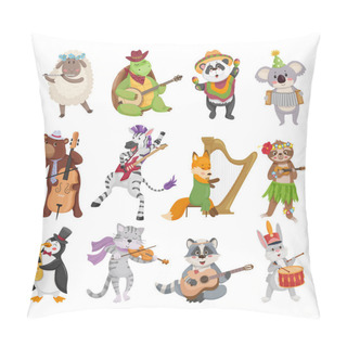 Personality  Collection Of Cartoon Animals Playing Musical Instruments. Pillow Covers