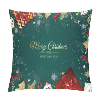 Personality  Christmas Vector Background. Creative Design Greeting Card, Banner, Poster. Top View Xmas Decoration Balls And Snowflakes. Pillow Covers