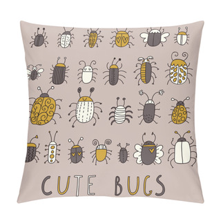 Personality  Cute Bugs Vector Set In Retro Style Pillow Covers