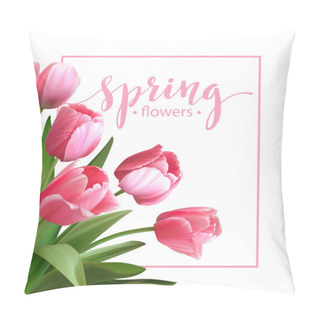 Personality  Spring Text With  Tulip Flower. Vector Illustration Pillow Covers