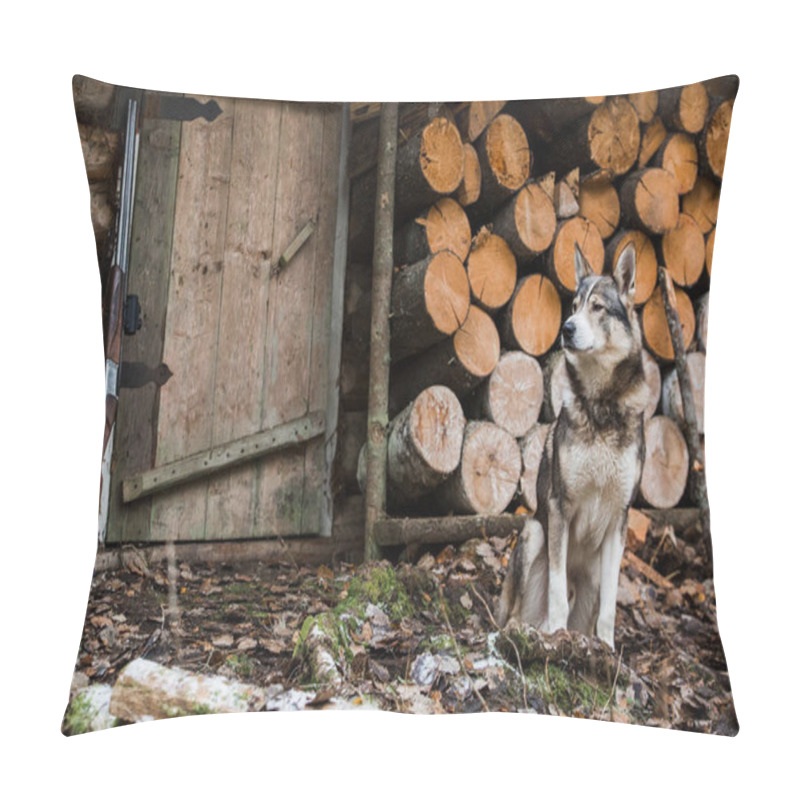 Personality  Dog Near The Hunting Lodge Pillow Covers