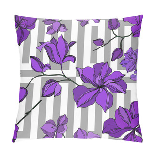 Personality  Vector Orchid Floral Botanical Flowers. Black And Purple Engraved Ink Art. Seamless Background Pattern. Pillow Covers