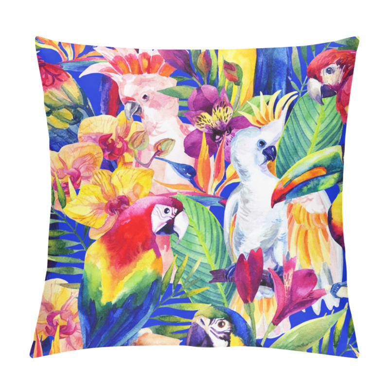Personality  watercolor parrots with tropical flowers seamless pattern pillow covers