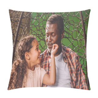 Personality  Granddaughter And Grandfather Sitting In Park Pillow Covers