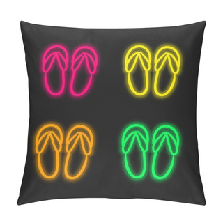 Personality  Beach Sandals Hand Drawn Outline Four Color Glowing Neon Vector Icon Pillow Covers
