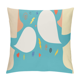 Personality  Illustration Of Two People Having A Conversation With Speech Bubbles And Cute Symbols. Pillow Covers