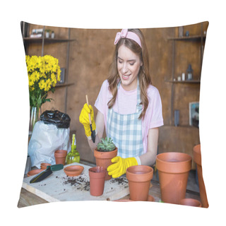 Personality  Woman With Plant In Flowerpot Pillow Covers