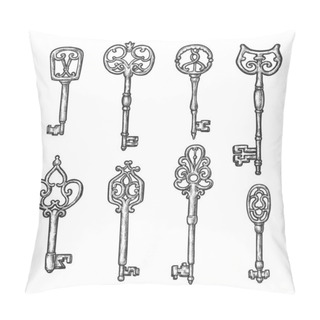Personality  Ancient Vintage Keys With Ornaments, Sketch Pillow Covers