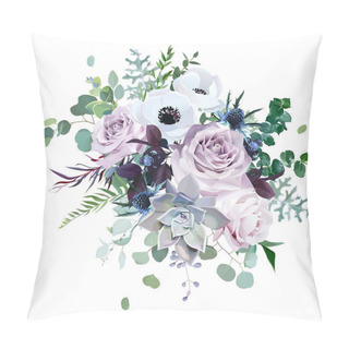 Personality  Dusty Violet Lavender, Mauve Antique Rose, Purple Pale Flowers Pillow Covers