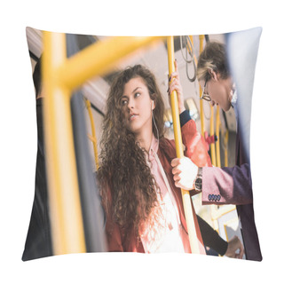 Personality  Beautiful Young Woman In Bus Pillow Covers