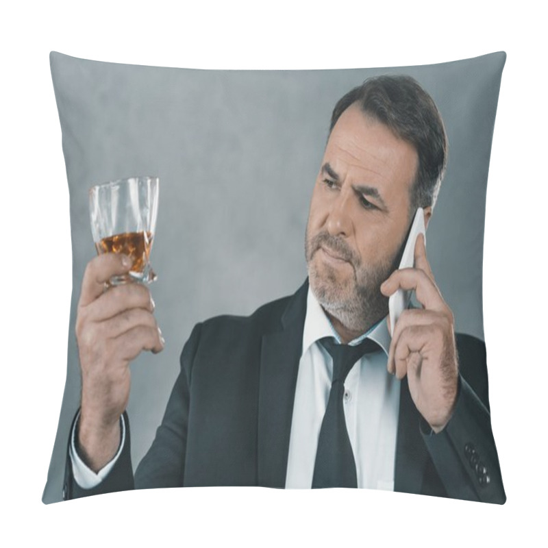 Personality  Businessman With Glass Of Whiskey Talking By Phone Pillow Covers