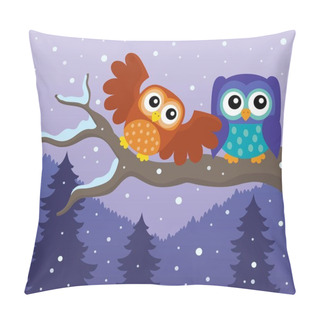 Personality  Stylized Owls On Branch Theme Image 7 Pillow Covers