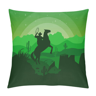 Personality  Wild West Landscape With Cowboy Pillow Covers