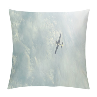 Personality  World War 2 Fighter Plane Over Cloudy Mountains. Aerial View. Pillow Covers