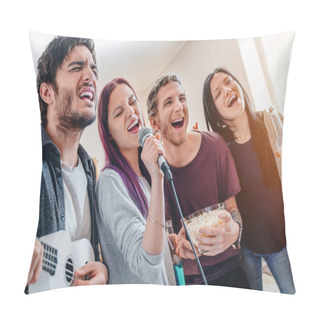 Personality  Close Up Group Of Friends Playing Karaoke At Home Pillow Covers