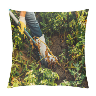Personality  Partial View Of Farmer In Rubber Boots Digging Ground In Field Pillow Covers