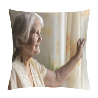 Personality  Senior Woman Looking Out Of Window At Home Pillow Covers