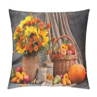 Personality  Autumn Still Life. Flower, Fruit And Vegetables Pillow Covers