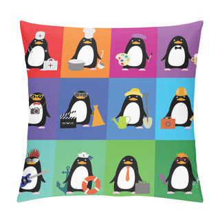 Personality  Cute Penguins In The Form Of Various Professions Pillow Covers