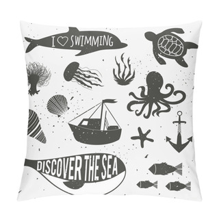 Personality  Hand Drawn Nautical Set With Plants, Pillow Covers
