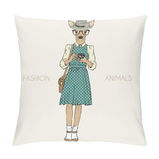 Personality  Cute Deer Hipster With Photocamera Pillow Covers