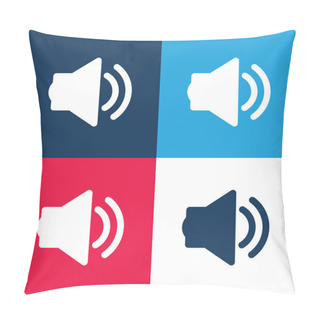 Personality  Big Speaker With Two Soundwaves Blue And Red Four Color Minimal Icon Set Pillow Covers