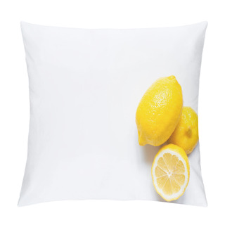 Personality  Top View Of Fresh Lemons On White Background Pillow Covers