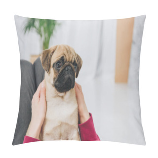 Personality  Woman Playing With Cute Pug Dog Pillow Covers