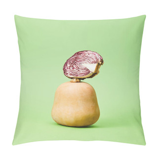 Personality  Half Of Red Chinese Cabbage On Pumpkin On Green   Pillow Covers