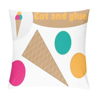 Personality  Ice Cream In Cartoon Style, Education Game For The Development Of Preschool Children, Use Scissors And Glue To Create The Applique, Cut Parts Of The Image And Glue On The Paper, Vector Illustration Pillow Covers