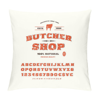 Personality  Decorative Serif Font And Butcher Shop Label Pillow Covers