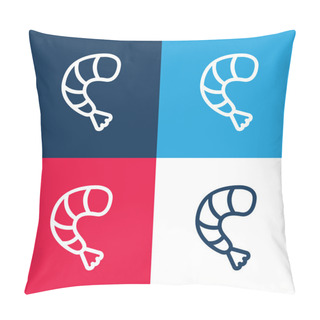 Personality  Big Shrimp Blue And Red Four Color Minimal Icon Set Pillow Covers