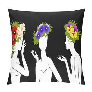 Personality  Beautiful Silhouettes Of Girls In Hats From Flowers Pillow Covers