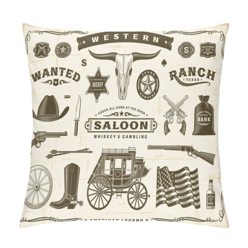 Personality  Vintage Old Western Set. Editable EPS10 vector illustration in retro woodcut style with transparency. pillow covers