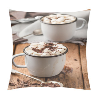 Personality  Hot Chocolate With Marshmallows In Two Enamelled Tin Mugs Pillow Covers