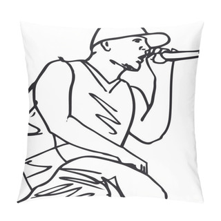 Personality  Sketch Of Hip Hop Singer Singing Into A Microphone. Pillow Covers