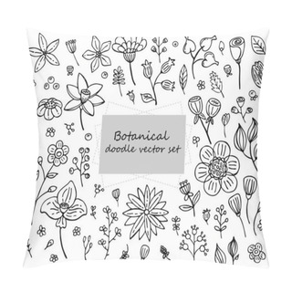 Personality  Botanical Doodle Vector Set. Hand-drawn Images Of Leaves, Flowers, Berries For Different Decorations. Pillow Covers