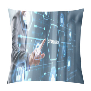 Personality  Businessman Clicks Standards Quality Assurance And Control Concept. Pillow Covers