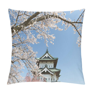 Personality  Hirosaki Castle And Sakura Cherry Blossom Tree In Spring. Hirosaki Castle Tower Is Not That Big But Its The Only One Castle Tower In Tohoku Area Which Rebuilt At Edo Period.  Pillow Covers