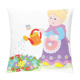 Personality  Granny Watering Flowers Pillow Covers
