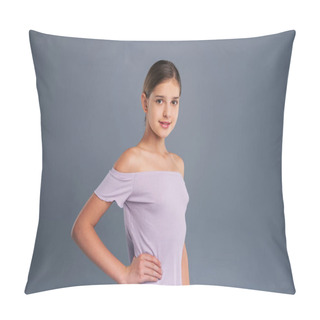 Personality  Pleasant Teenage Girl Posing With Hand On Waist Pillow Covers