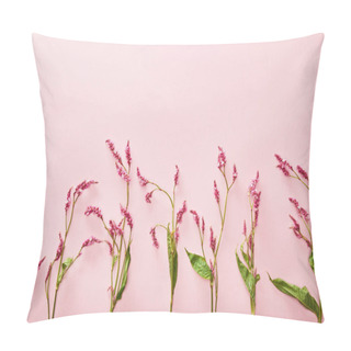 Personality  Top View Of Wildflower Twigs On Pink Background With Copy Space Pillow Covers