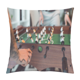 Personality  Selective Focus Of Colleagues Playing Table Football In Office Pillow Covers