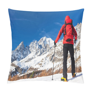 Personality  Hiker Takes A Rest Looking At Mont Blanc Pillow Covers
