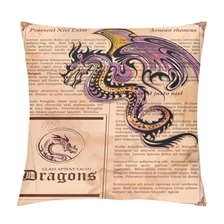 Personality  Furious Dragon Drawing On Old Vintage Book Page Pillow Covers
