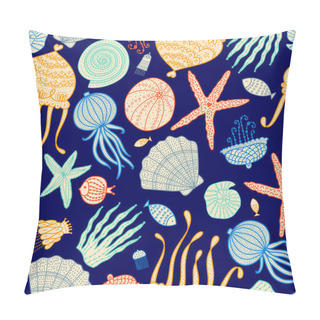 Personality  Cute Seamless Pattern With Jellyfish, Shells, Fish, Starfish And Algae. Pillow Covers